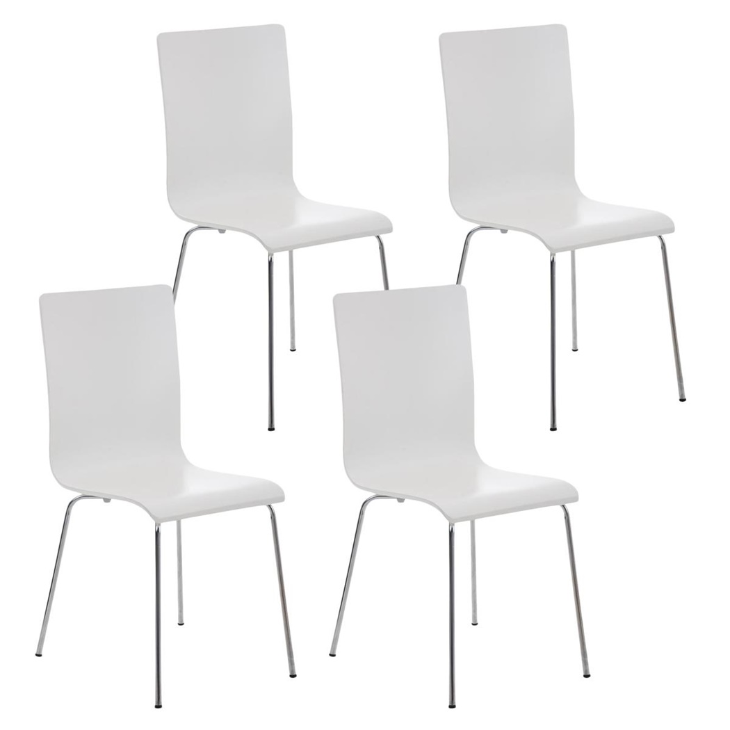 Lot de 4 Chaises de Salle à Manger LODI, Contemporaine, en Bois, Blanc, Pieds en Métal