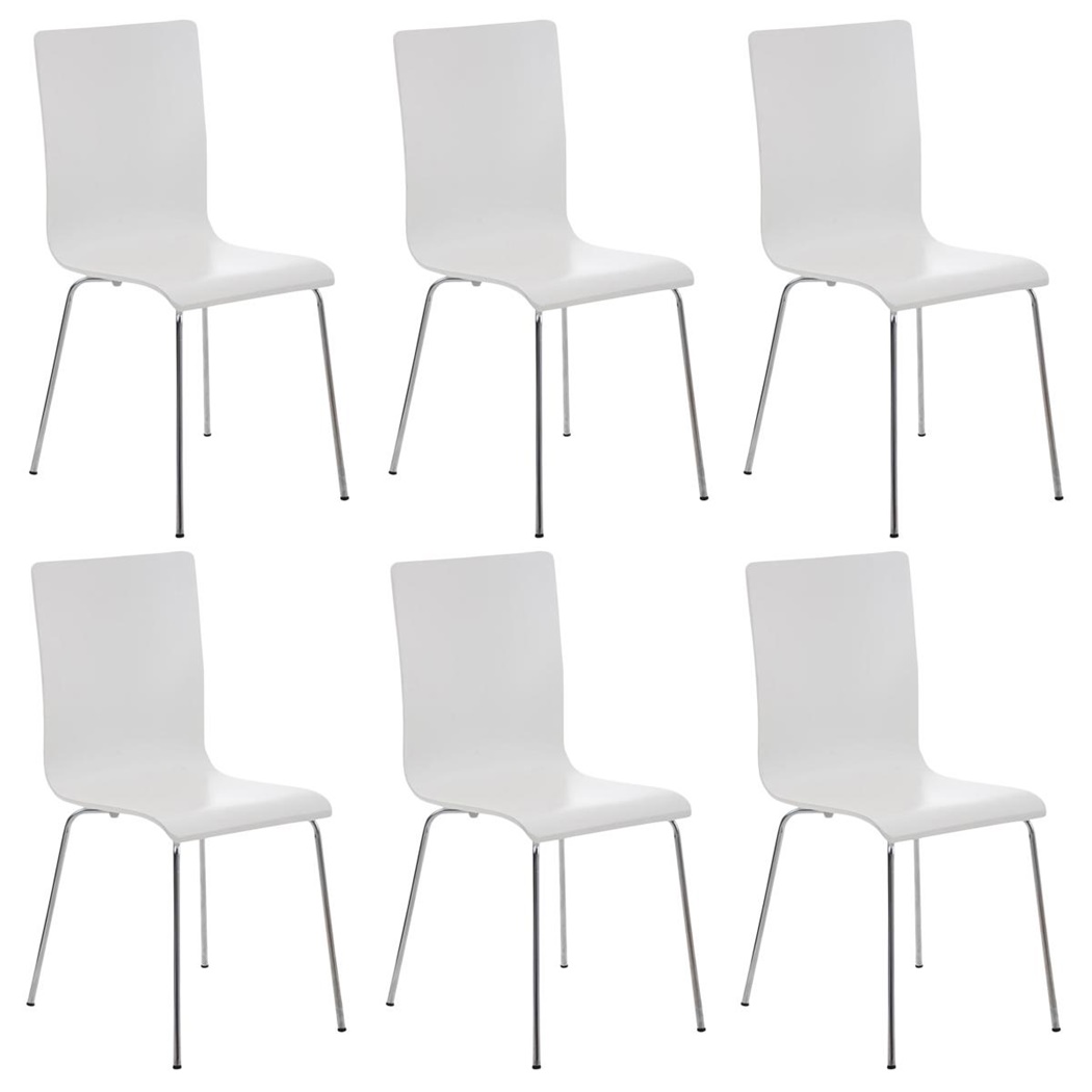 Lot de 6 Chaises de Salle à Manger LODI, Contemporaine, en Bois, Blanc, Pieds en Métal