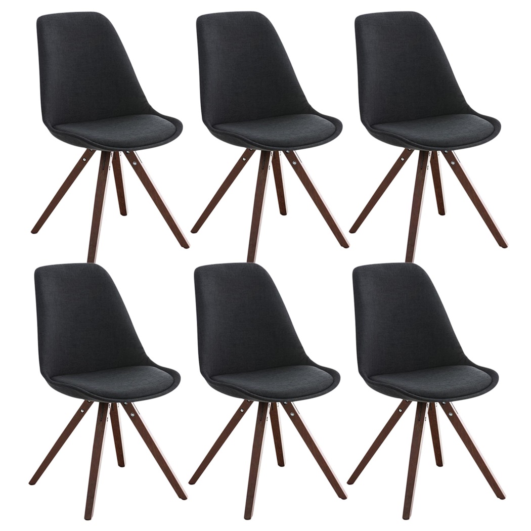 Lot de 6 Chaises de Salle à Manger BAHIA TISSU, Noir et Pieds en Bois de Noyer