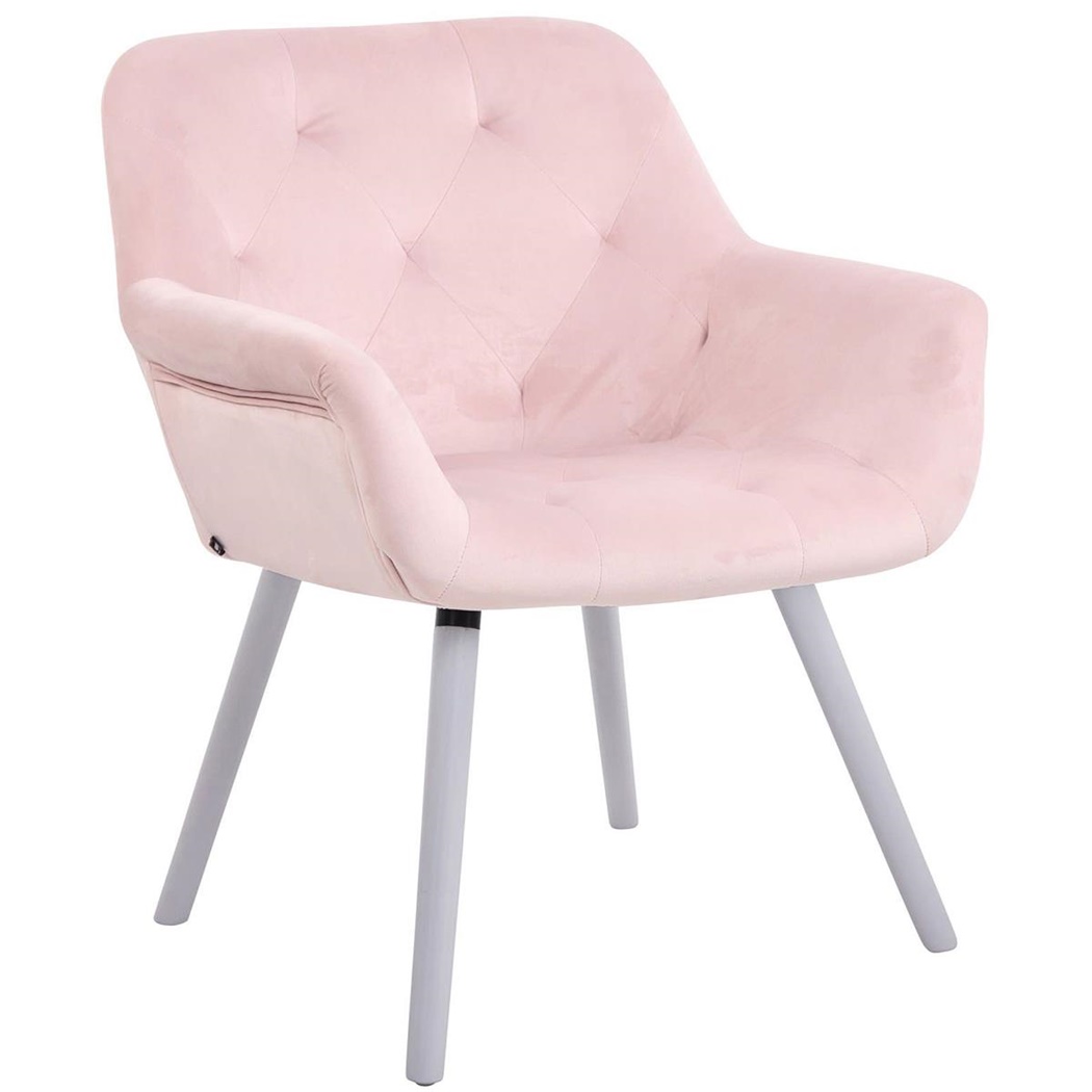 Chaise de Salle à Manger CASSIDY, Revêtement en Velours Rose, Pieds en Bois Blanc