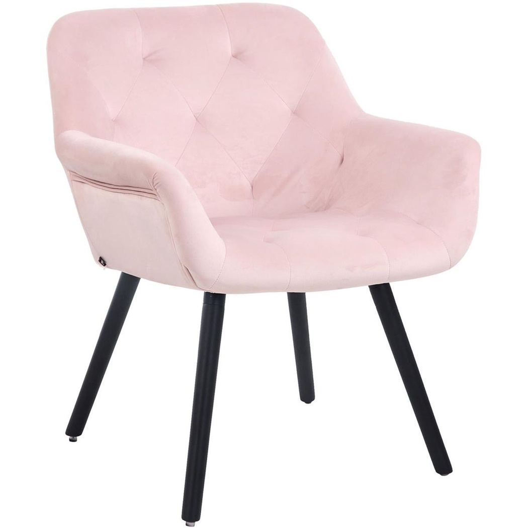 Chaise de Salle à Manger CASSIDY, Revêtement en Velours Rose, Pieds en Bois Noir