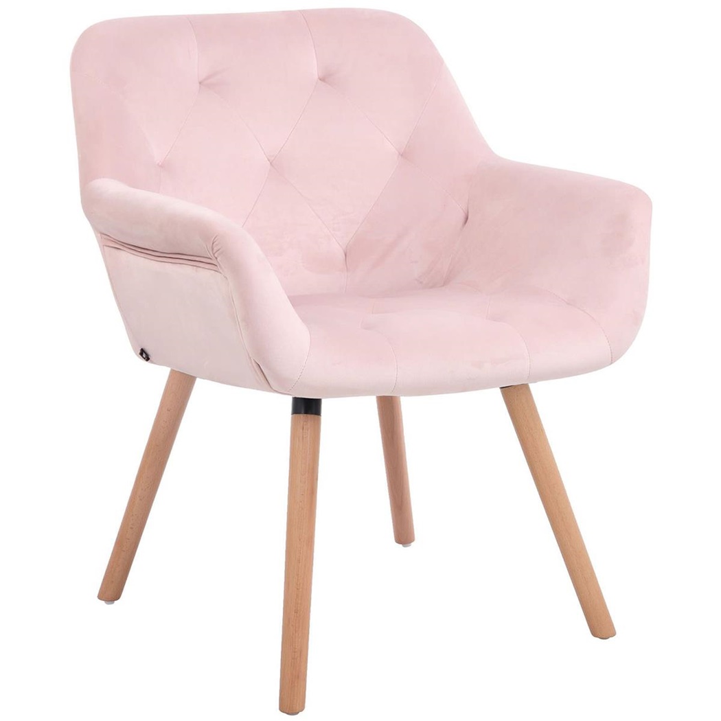 Chaise de Salle à Manger CASSIDY, Revêtement en Velours Rose, Pieds Couleur Hêtre