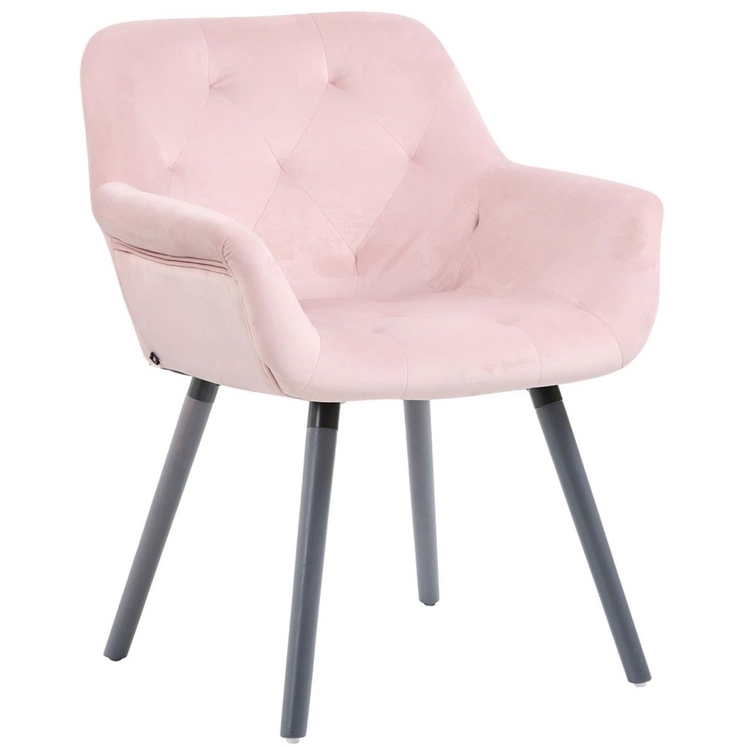 Chaise de Salle à Manger CASSIDY, Revêtement en Velours Rose, Pieds en Bois Gris