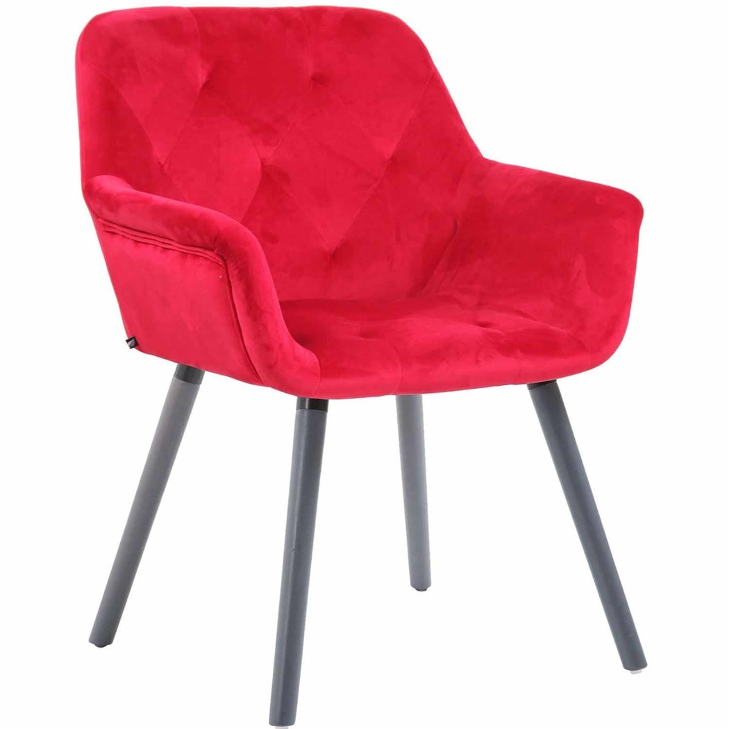 Chaise de Salle à Manger CASSIDY, Revêtement en Velours Rouge, Pieds en Bois Gris