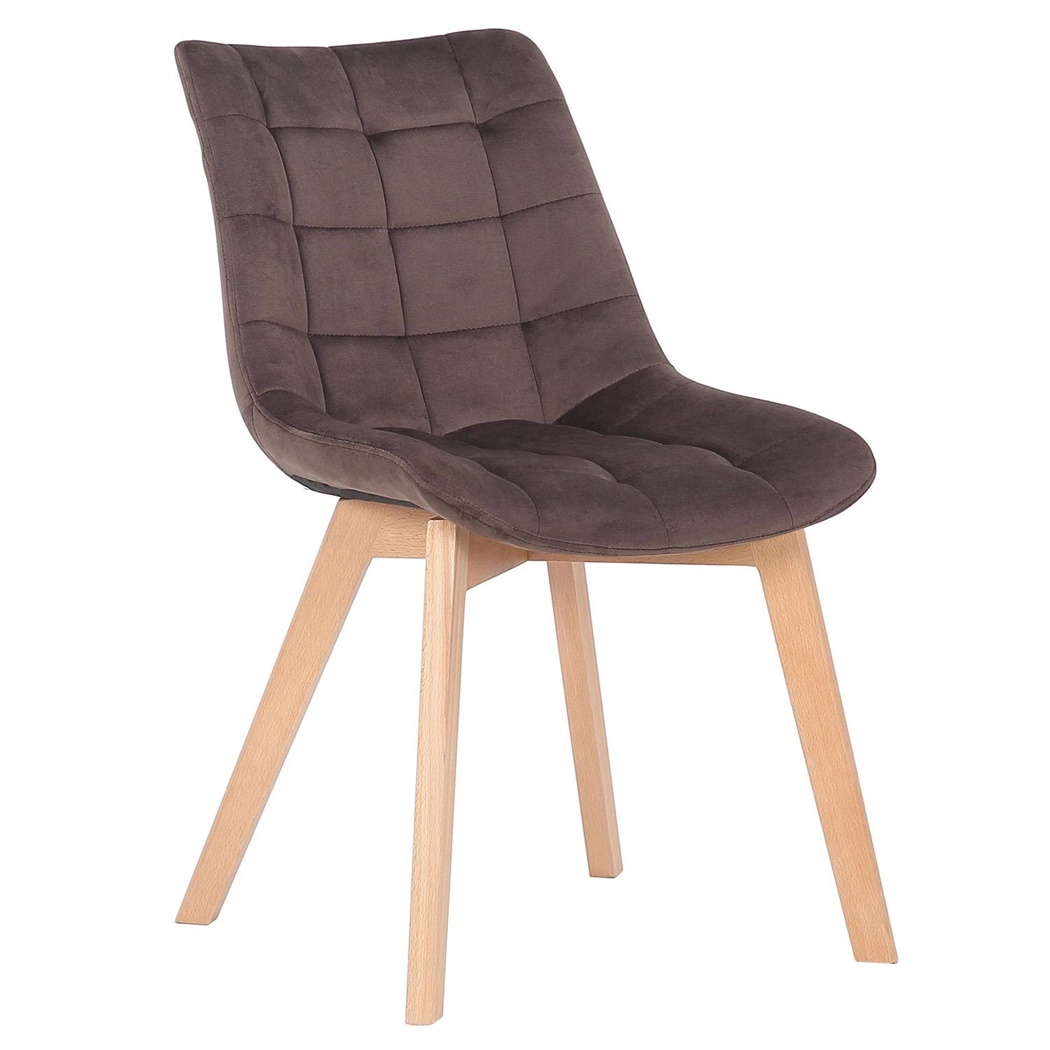 Chaise visiteur ALLIA, Design Moderne, Piétement Bois Hêtre, en Velours Marron