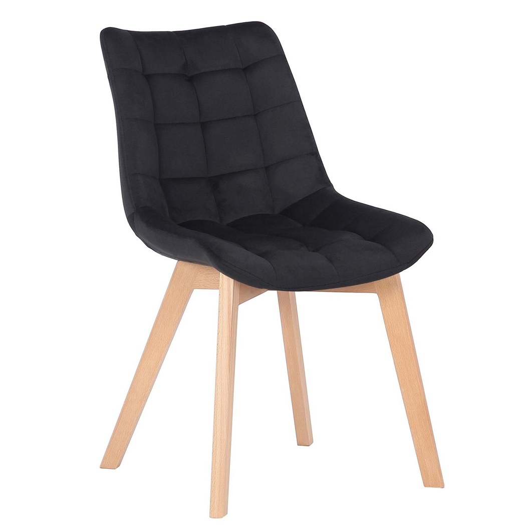 Chaise visiteur ALLIA, Design Moderne, Piétement Bois Hêtre, en Velours Noir