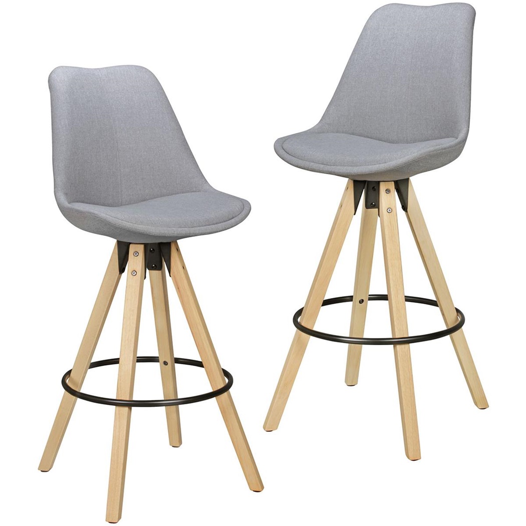 Lot de 2 Tabourets de Bar KING Gris, Design Retro, Structure en Bois