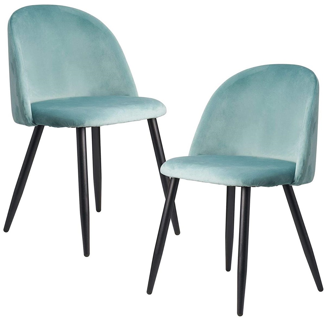 Lot de 2 Chaises de Salle à Manger SEATTLE, Style Scandinave, Piétement Métallique, Velours Vert Clair