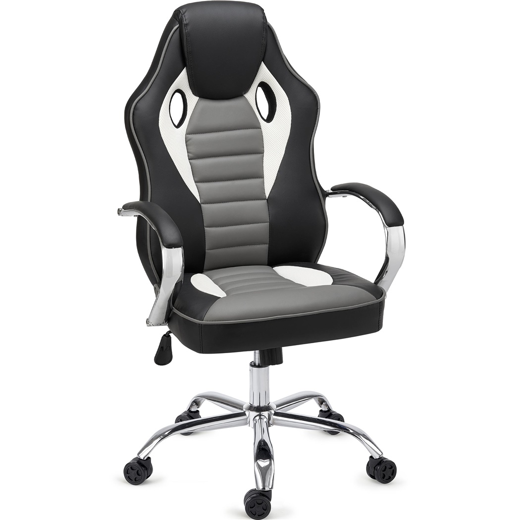 DEMO# Chaise Gaming MONTECARLO, Piétement et Accoudoirs métalliques, Résistante et Confortable, Noir et Gris