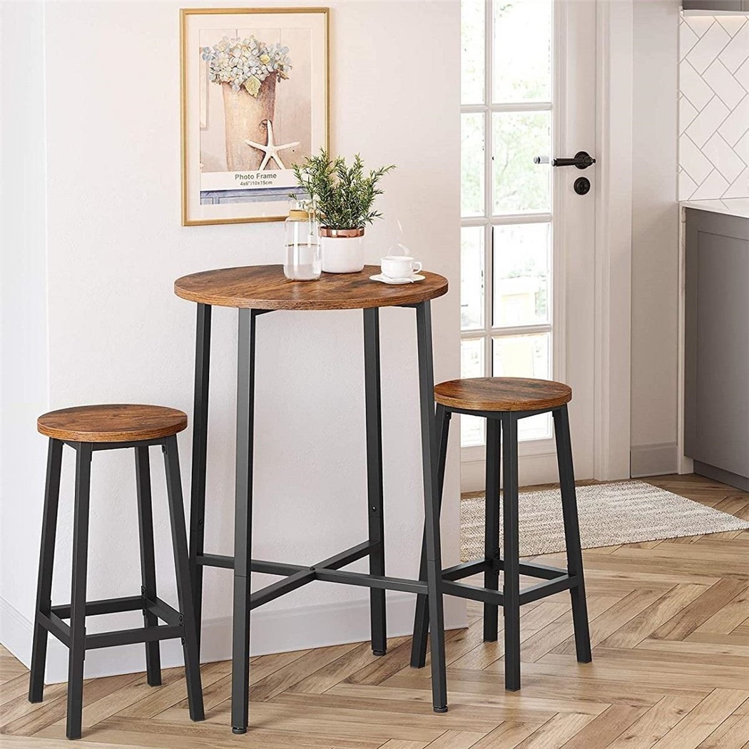 Lot de 2 Tabourets DUO, Style Industriel, en Métal et Bois Couleur Noyer