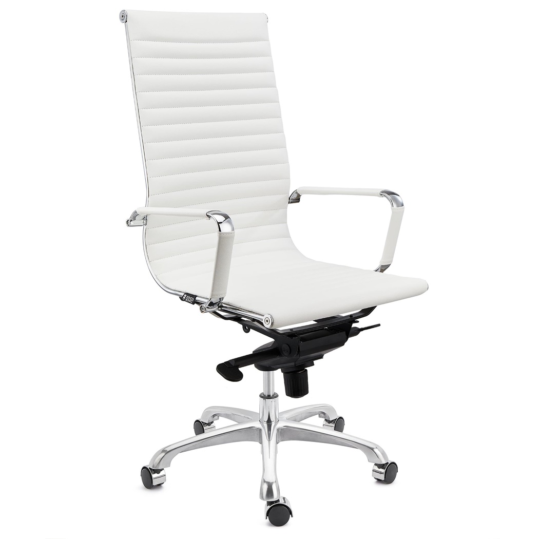 DEMO# Chaise de Bureau DORIS, structure Métallique Chromée, Finitons élégantes, cuir, Blanc