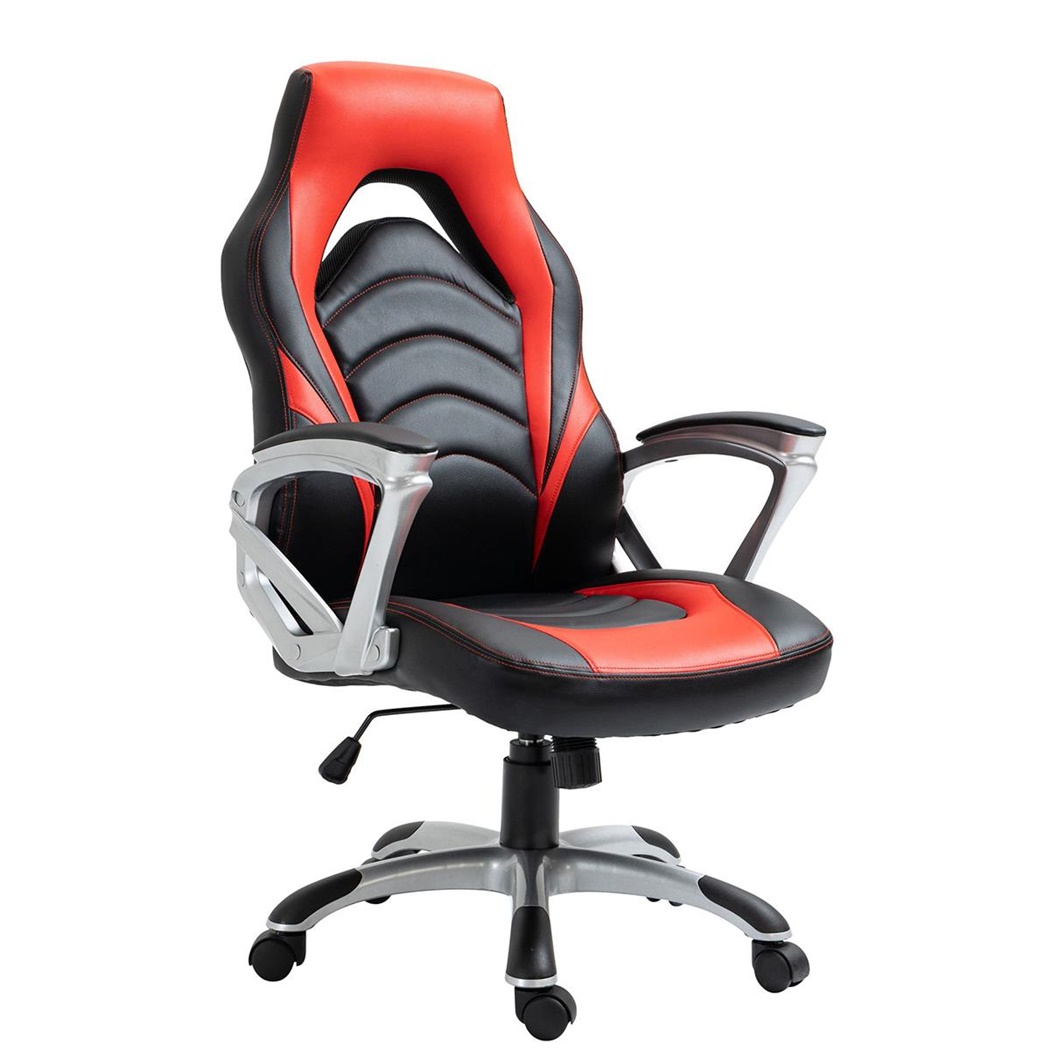 Fauteuil Gamer ALPHA, Design Sportif, Dossier Inclinable, en Cuir, Noir et Rouge