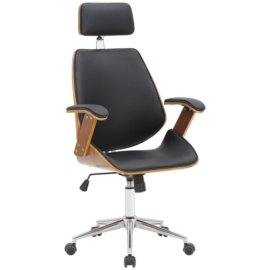 Chaise de bureau NAIMA, Grand rembourrage, Design élégant en Bois et cuir, Noir