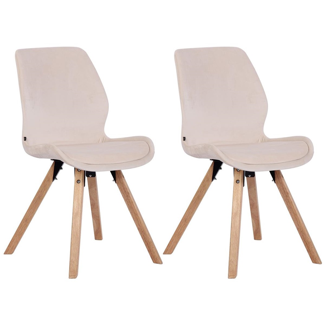 Lot de 2 Chaises Visiteur KALI VELOURS, Pieds en Hêtre, Assise Rembourrée, Crème