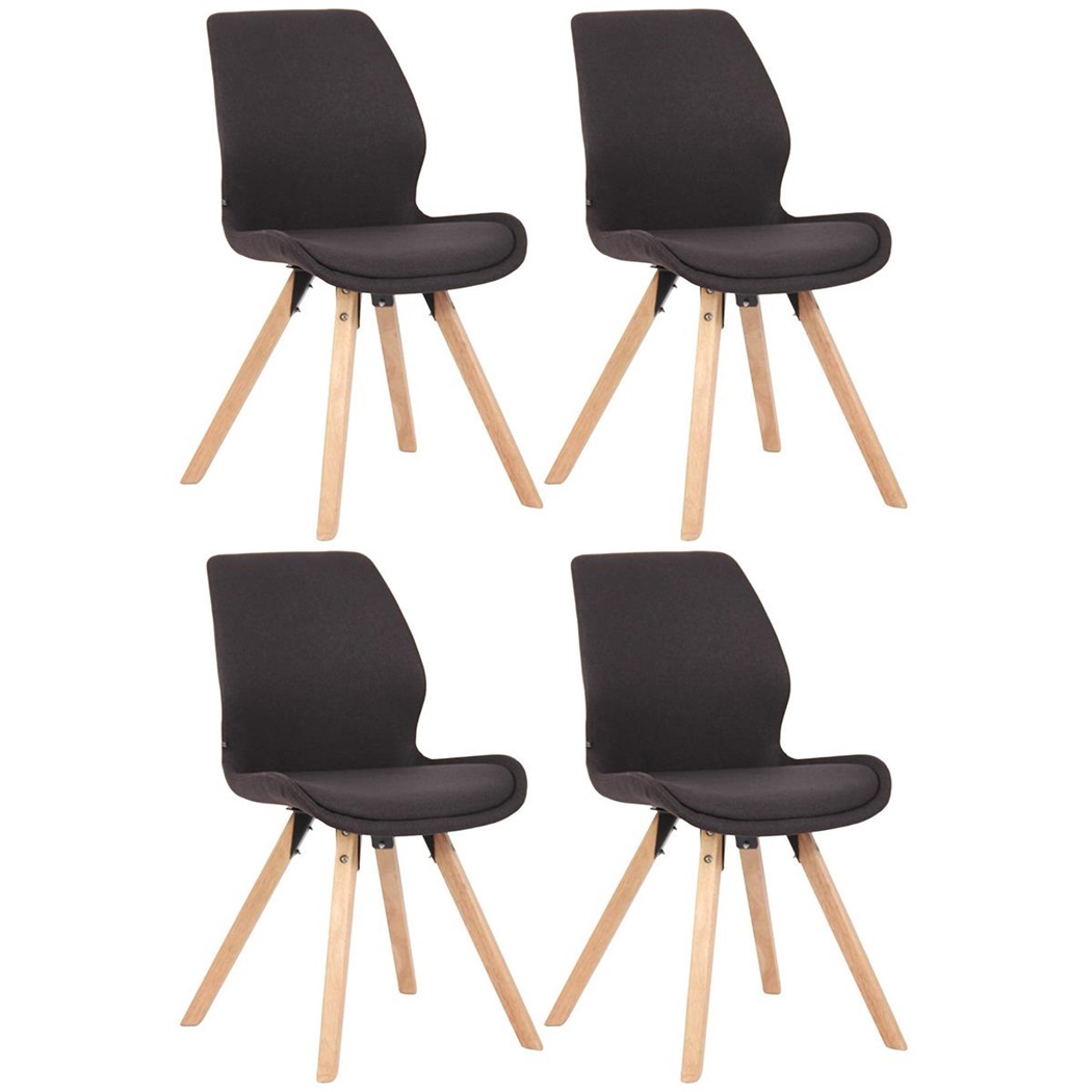 Lot de 4 Chaises Visiteur KALI TISSU, Pieds en Hêtre, Assise Rembourrée, Noir