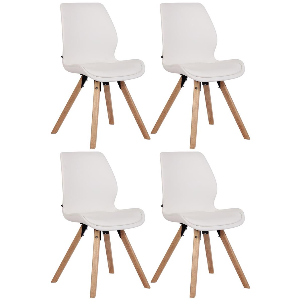 Lot de 4 Chaises Visiteur KALI CUIR, Pieds en Hêtre, Assise Rembourrée, Blanc