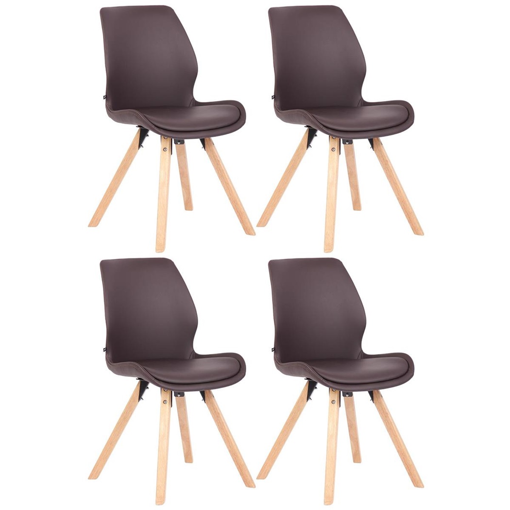 Lot de 4 Chaises Visiteur KALI CUIR, Pieds en Hêtre, Assise Rembourrée, Marron Foncé