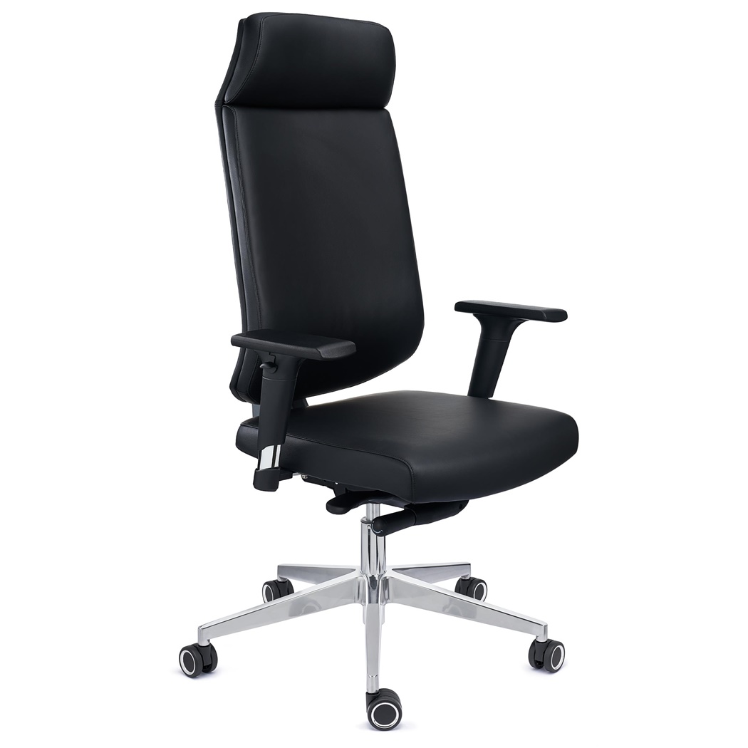 DEMO# Fauteuil de Bureau MILANO, Dossier Haut, Rembourrage Haute Densité, en Cuir, Noir 