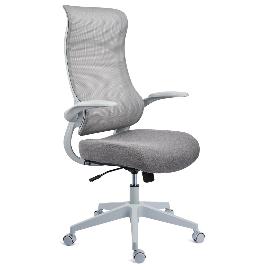 DEMO# Chaise Ergonomique DAPHNE, Design Elégant, Accoudoirs Rabattables, Gris