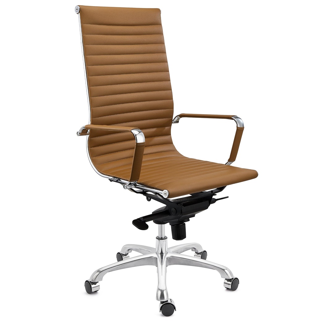 DEMO# Chaise de Bureau DORIS, structure Métallique Chromée, Finitons élégantes, cuir, Marron