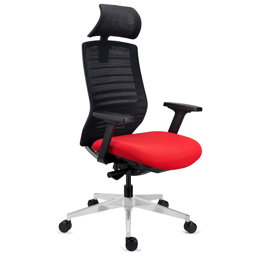 DEMO# Chaise Ergonomique TAURUS, Appui-tête, Totalement Réglable, Support Lombaire, Rouge