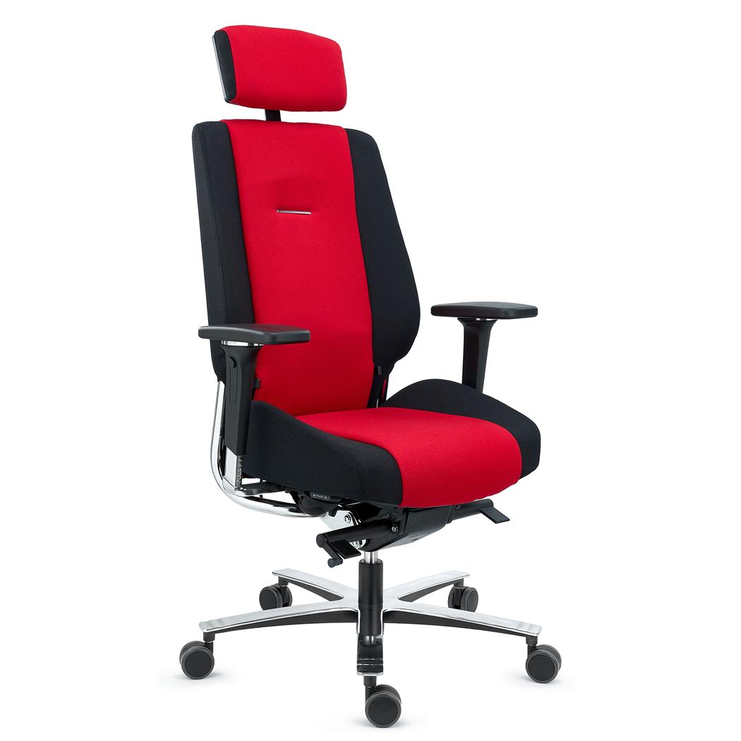 Chaise Ergonomique KRATOS, Utilisation Intensive 24 heures, Grand Confort, En Tissu, Noir et Rouge