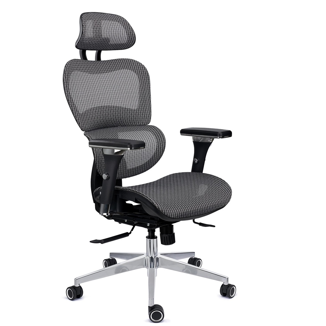 DEMO# Chaise Ergonomique VICTORY PRO, 100% Ajustable, Utilisation Intensive 8h, en Maille, Gris