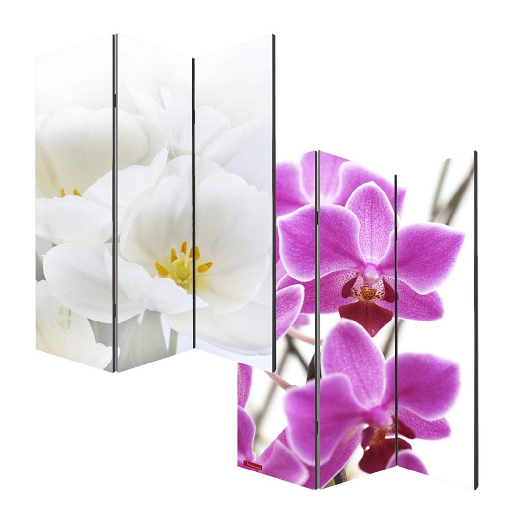 DEMO# Paravent 3 panneaux VINTAGE ORCHIDEES, 180x120x2,5cm, Structure en Bois