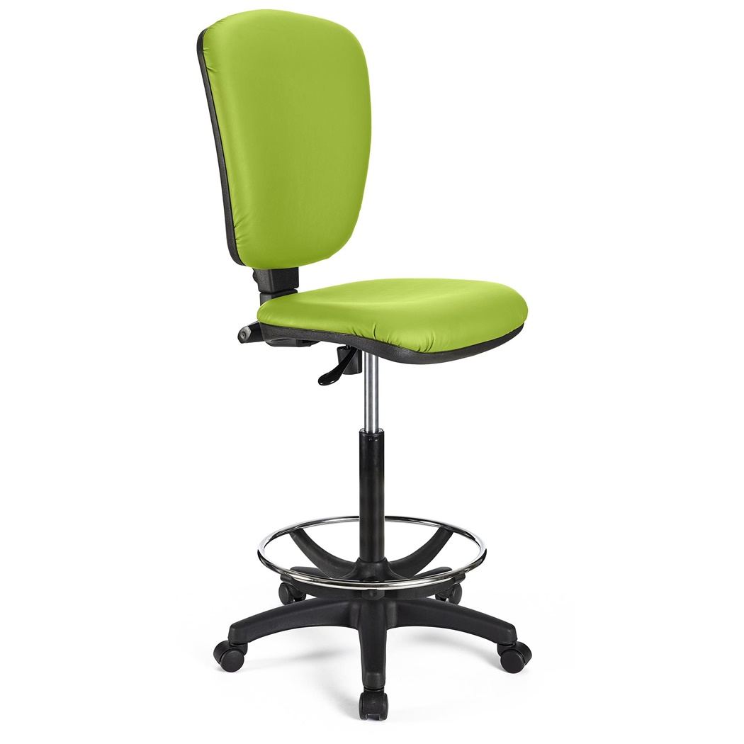 DEMO# Tabouret de Travail CALIPSO SANS ACCOUDOIRS CUIR, Dossier Ajustable, Grand Rembourrage, Vert