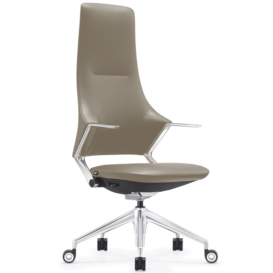 Fauteuil de Bureau BOHÈME, Excellente Qualité, Design Unique, Aluminium et Cuir, Gris 