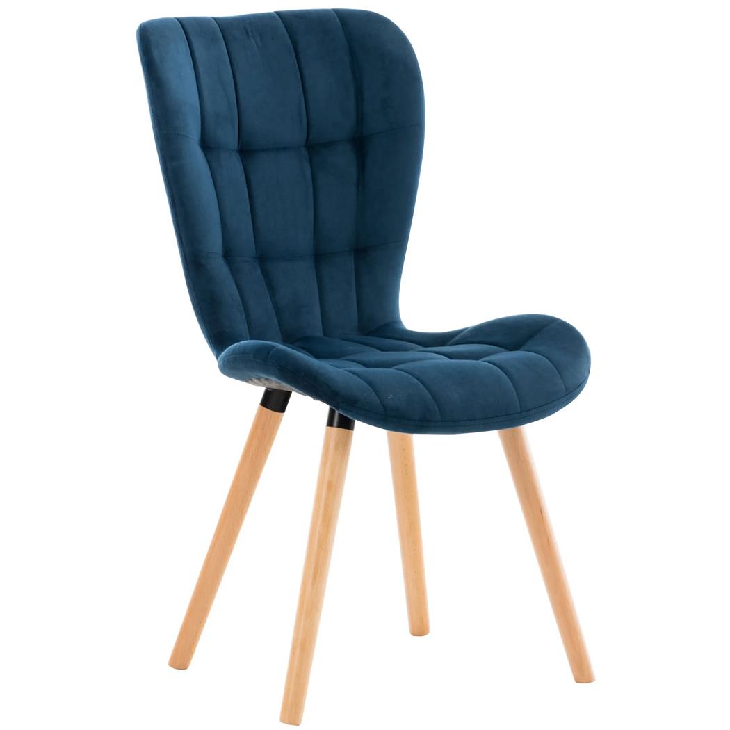 Chaise visiteur ELGAR, Grand rembourrage, Structure et Piétement en Bois, en Velours, Bleu