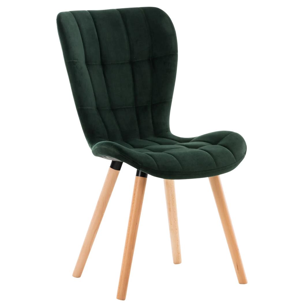 Chaise visiteur ELGAR, Grand rembourrage, Structure et Piétement en Bois, en Velours, Vert