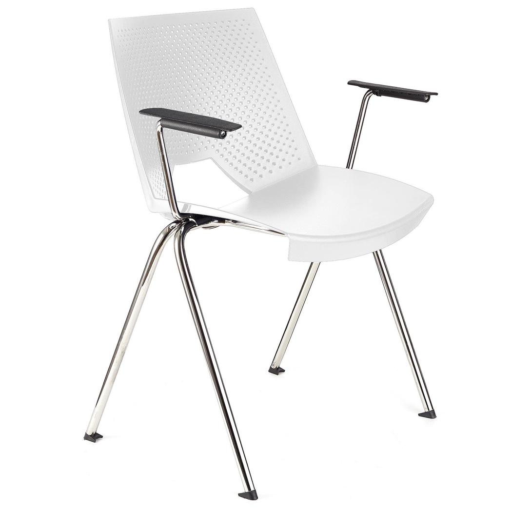 Chaise visiteur ENZO AVEC ACCOUDOIRS, Commode et Pratique, Empilable, Blanc