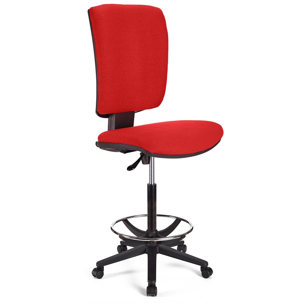 Tabouret de Bureau ATLAS SANS ACCOUDOIRS, Dossier Ajustable, Grand Rembourrage, en tissu, Rouge