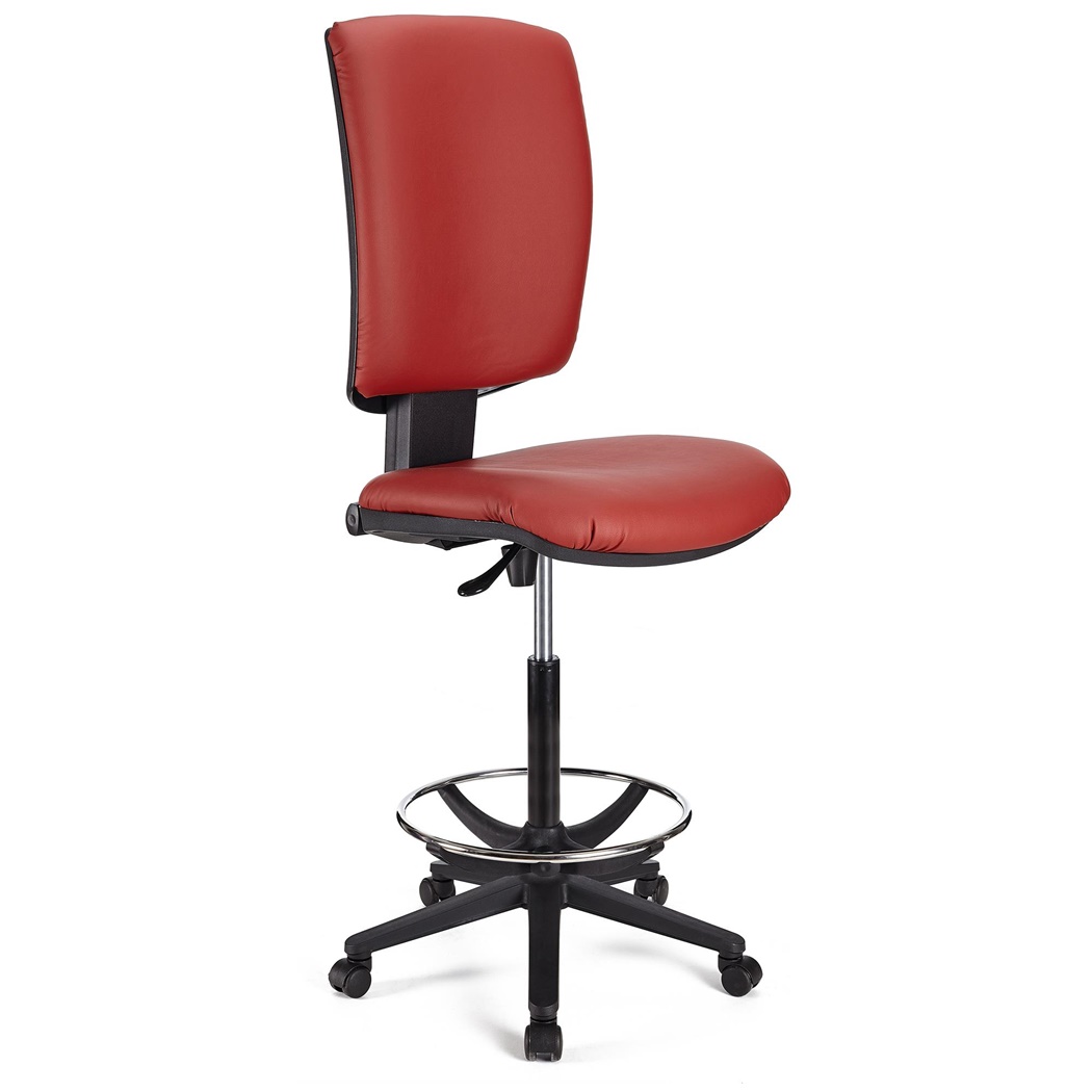 Tabouret de Bureau ATLAS SANS ACCOUDOIRS CUIR, Dossier Ajustable, Grand Rembourrage, Rouge