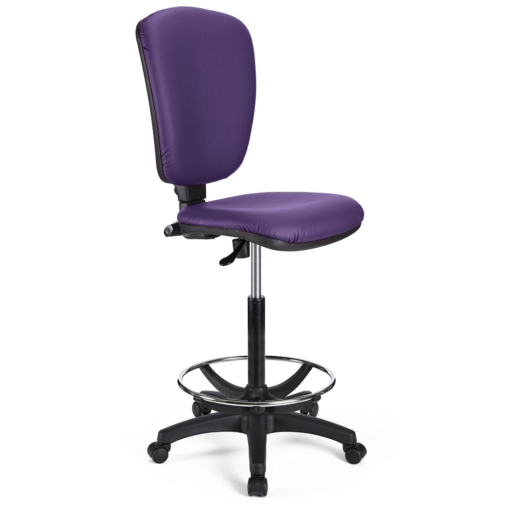 Tabouret de Travail CALIPSO SANS ACCOUDOIRS CUIR, Dossier Ajustable, Grand Rembourrage, Violet