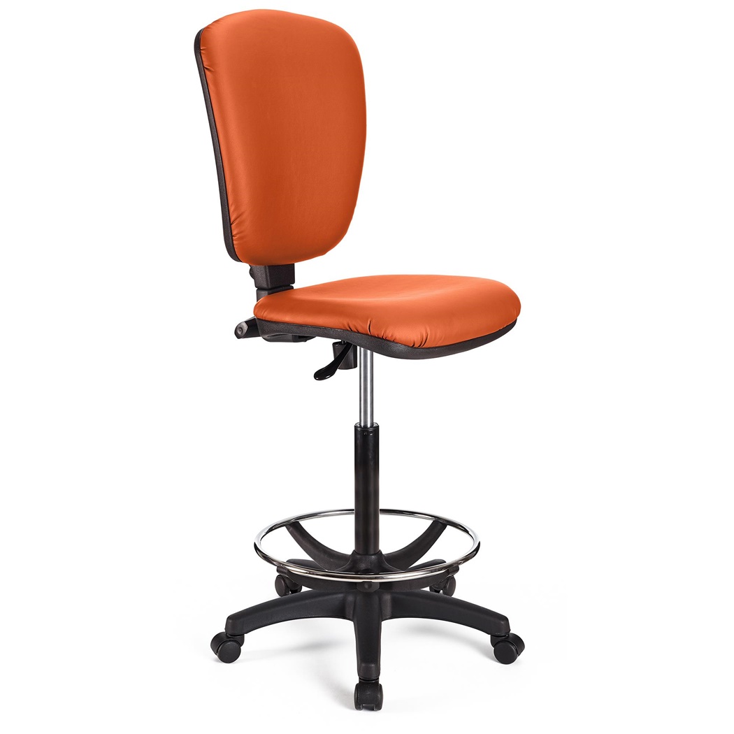 Tabouret de Travail CALIPSO SANS ACCOUDOIRS CUIR, Dossier Ajustable, Grand Rembourrage, Orange