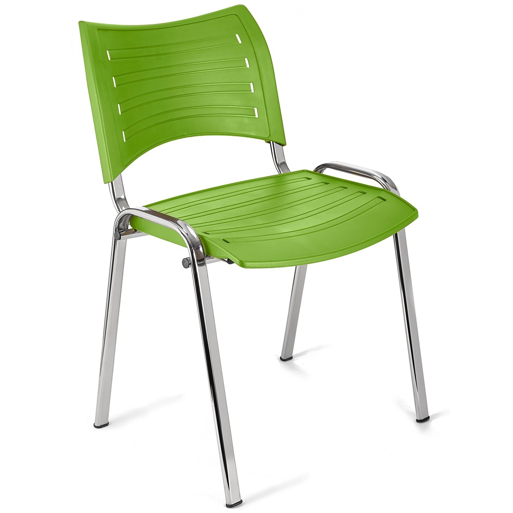 Chaise visiteur ELVA, empilable et très pratique, grande qualité, Vert et Piétement Chromé