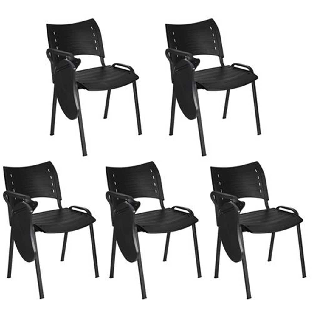 Lot de 5 Chaises visiteur ELVA AVEC TABLETTE, Empilables et Pratiques, Piétement Noir, Noir