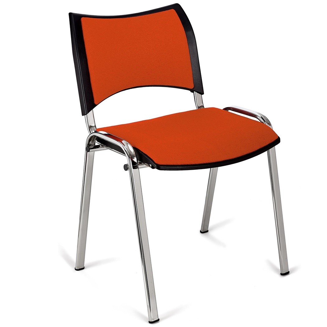 Chaise conférence ROMEL, Rembourrage Commode, Empilable, Piétement Chromé, en Tissu, Orange