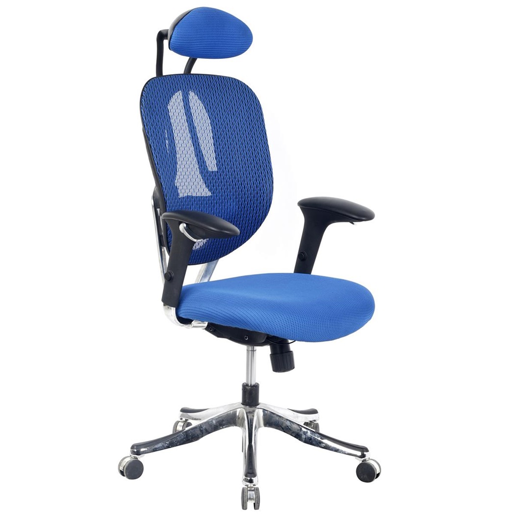 Fauteuil Ergonomique CONQUES, Totalement Ajustable, Support Lombaire, Grand Rembourrage, Maille, Bleu