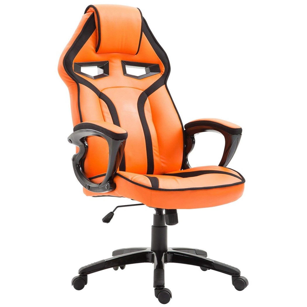 Chaise Gaming GOTHAM, Mécanisme d’Inclinaison Basculant, Design Sportif, en Cuir Orange