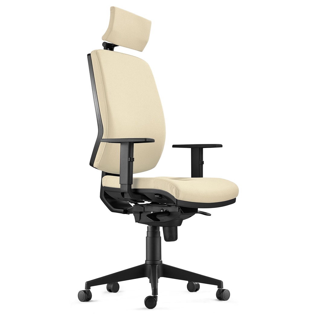 Chaise Ergonomique OLIVER, en Tissu Crème, Appui-tête, Utilisation 8 Heures, Rembourrage Epais