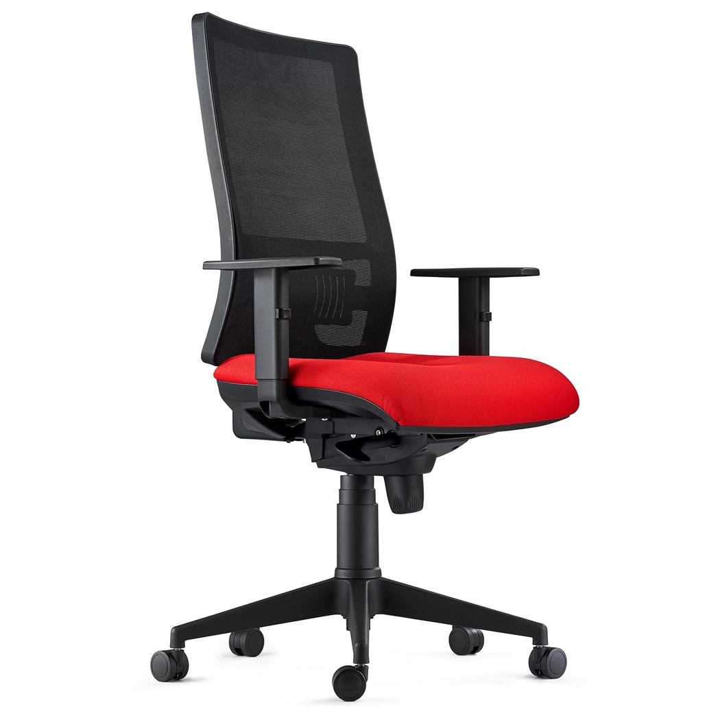 Chaise Ergonomique EMERSON, Support Lombaire, Accoudoirs et Dossier Ajustables, en Tissu, Rouge