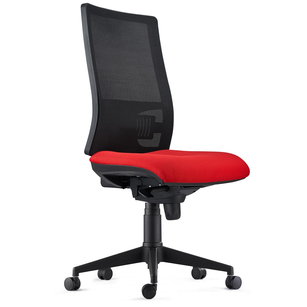 Chaise Ergonomique EMERSON, Support Lombaire, Sans Accoudoirs, Dossier Ajustable, en Tissu, Rouge