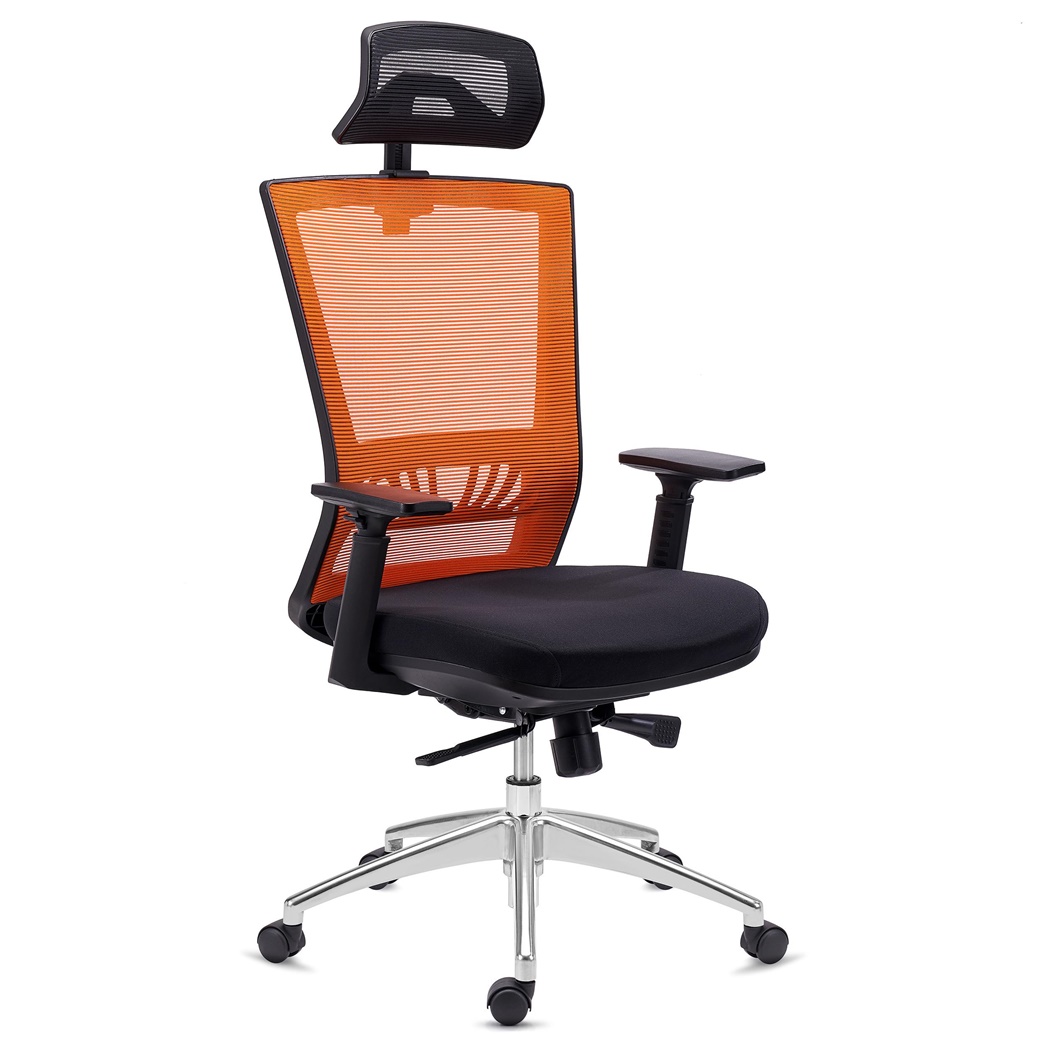 Chaise Ergonomique MAGNUM ELITE, Appui-tête, Utilisation 8h, Piétement Métallique, Support Lombaire, Orange