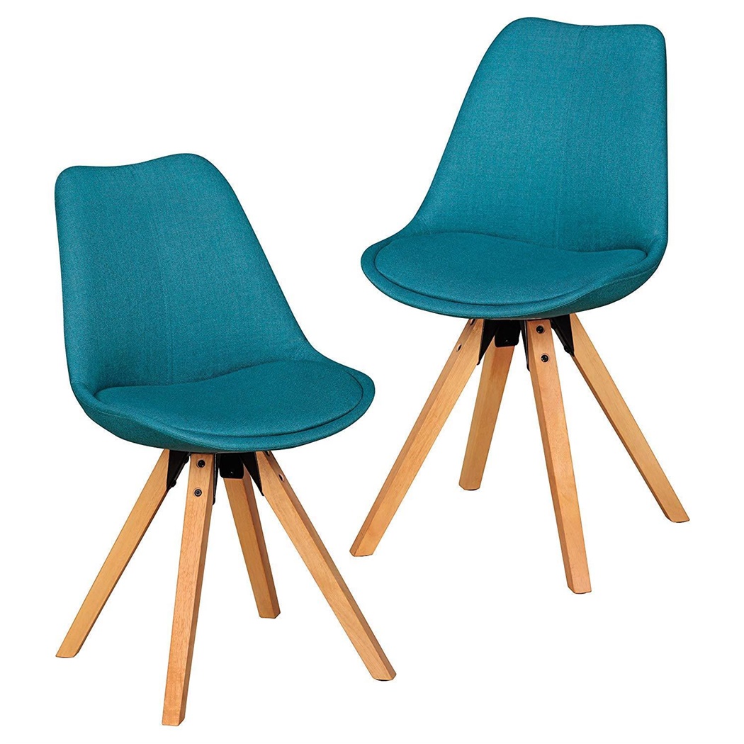 Lot de 2 Chaises Visiteur KARINE, Design Exclusif, Structure en Bois, en Tissu, couleur Bleu