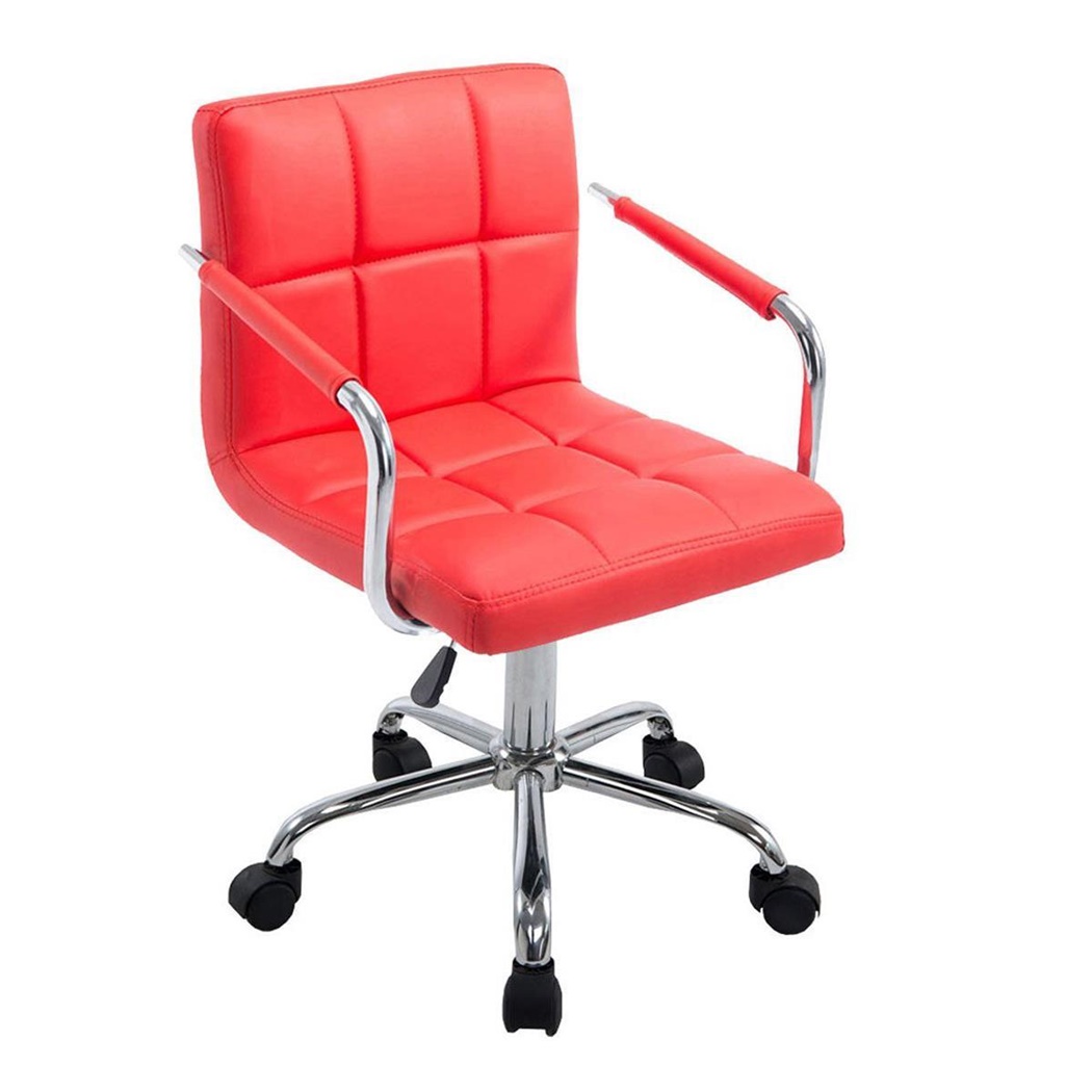 Chaise de bureau BETTY, Grand Rembourrage, Structure Métallique, Cuir, Rouge