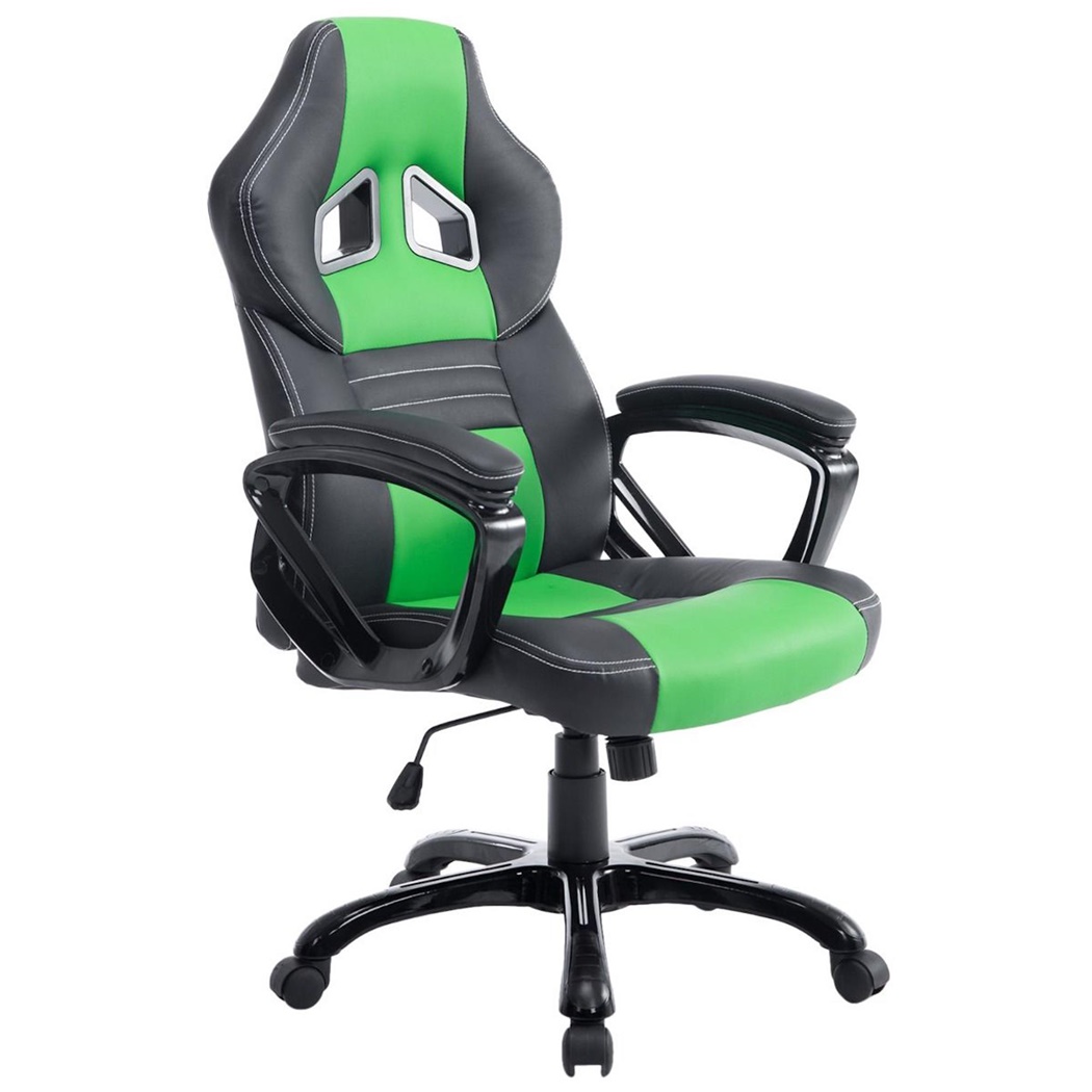 Fauteuil Gamer RICKON, Design Sportif, Grand Rembourrage, Cuir, Noir et Vert