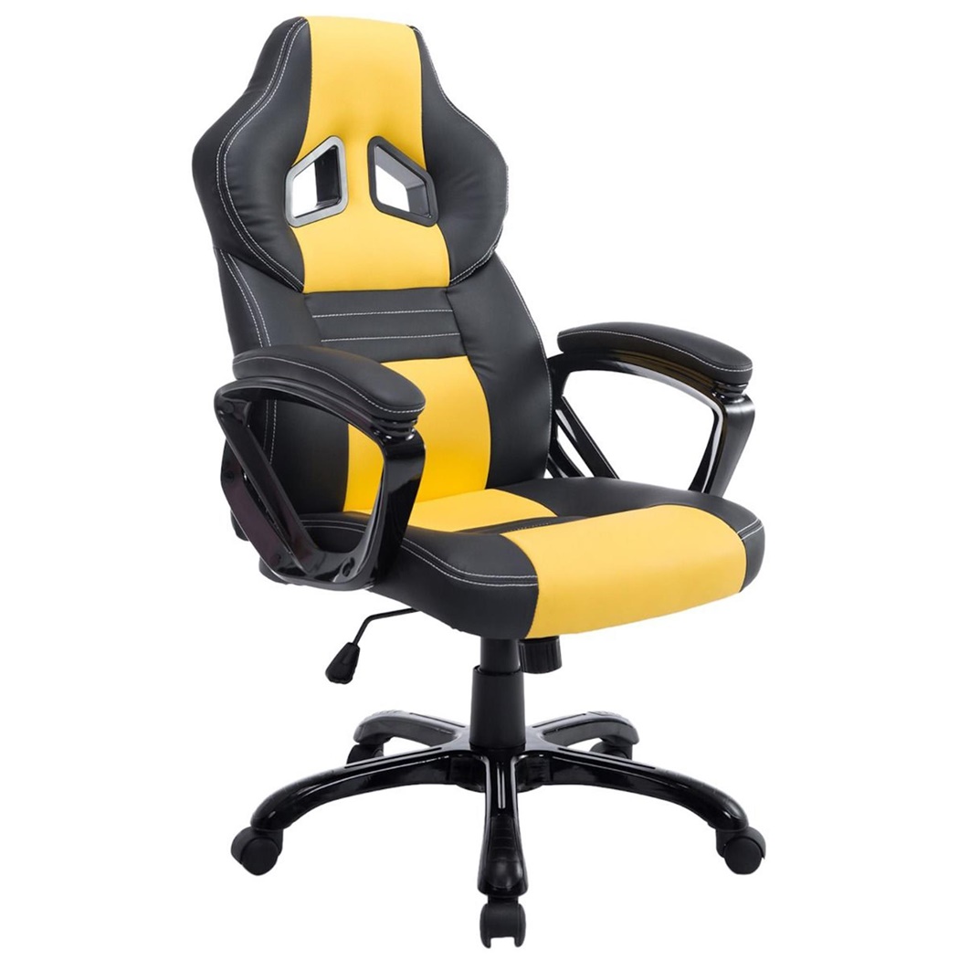 Fauteuil Gamer RICKON, Design Sportif, Grand Rembourrage, Cuir, Noir et Jaune